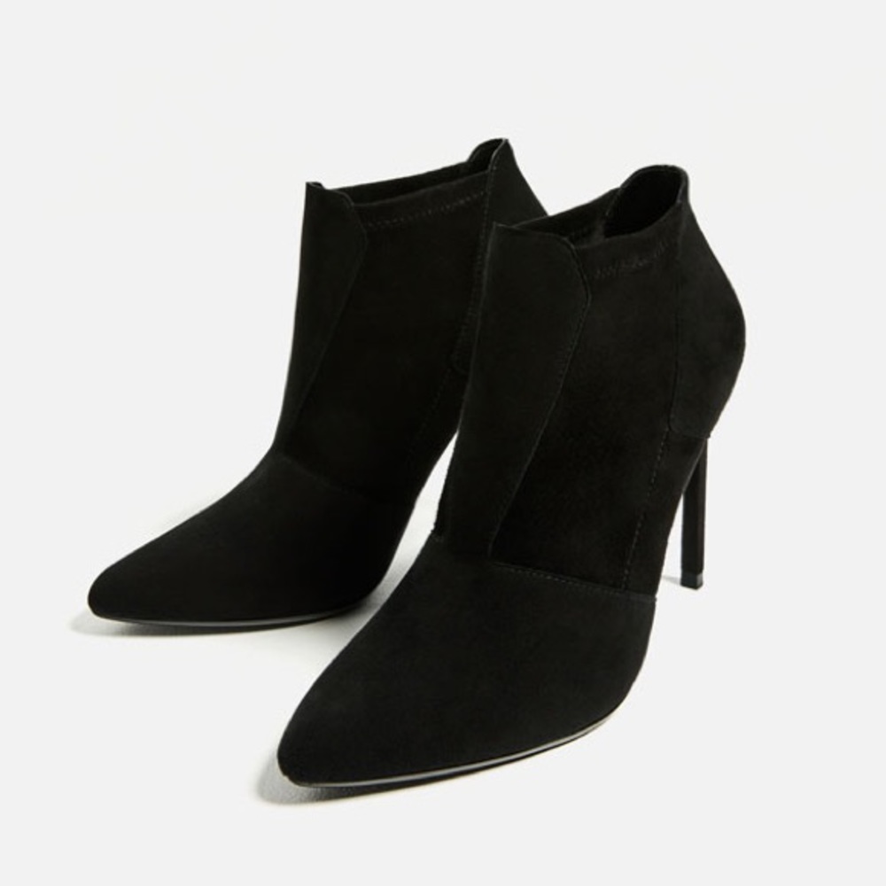 Zara Elasticated High Heel Ankle Leather Boots - Picture 2 of 5